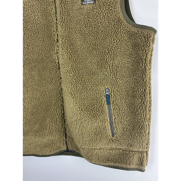 LL Bean Mountain Pile Fleece Vest Sherpa Zip Pockets Fatigue Green Mens XXL Tall - Picture 11 of 14